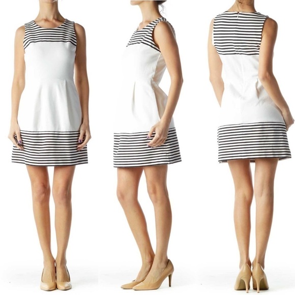 Madewell Dresses & Skirts - 💫 MADEWELL | White Striped Black Pleated Afternoon Day Dress